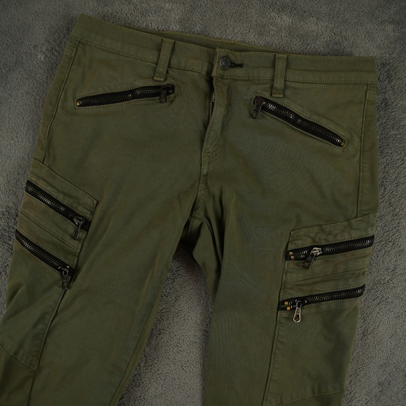 rag & bone Pants - Rag & Bone Lariat Cargo Pants Women 31 Army Green Multi-Zip Skinny Biker Moto
